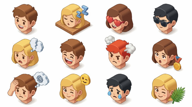 Colorful cartoon emoji faces expressing various emotions.
