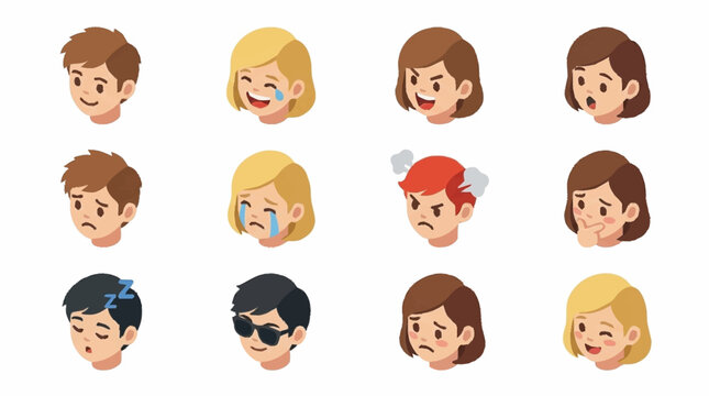 Colorful cartoon character faces with various expressions.