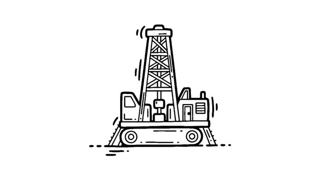 Illustration of an oil derrick and industrial equipment.