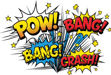 Fototapeta premium Comic speech bubble set with sound effects pow bang crash vector illustration design isolated