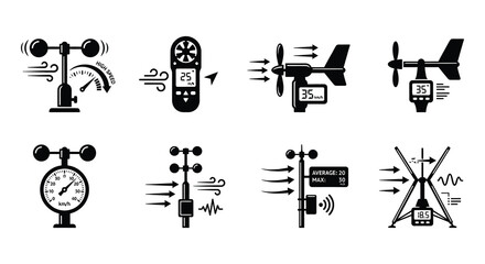 Fototapeta premium Anemometer Icons Black Silhouette Set On White Background
