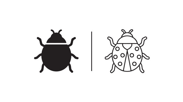 Black solid and outlined ladybug vector icons isolated on white background for design and illustration