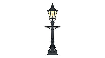 Obraz premium Vintage Gas Lamp Post with Flame - Ornate Street Light
