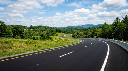 Obraz premium Scenic Curving Road Through Lush Green Countryside Landscape.