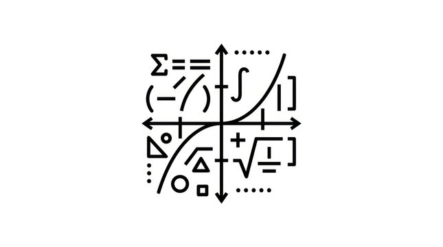 Mathematical symbols icon with coordinate plane and abstract calculus elements for educational