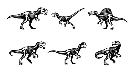 Dinosaur skeletons black vector silhouettes on a white background © MdNirob