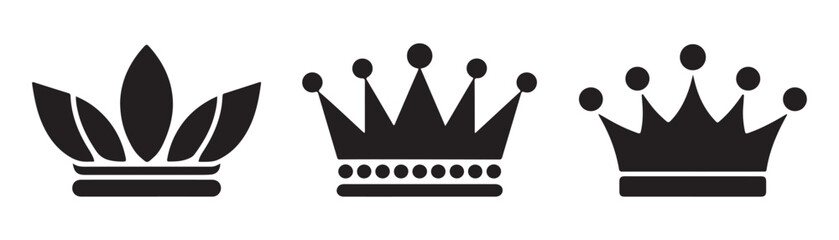 Black royal crown vector silhouettes collection with diverse shapes and elegant designs for monarch icons. © Sen
