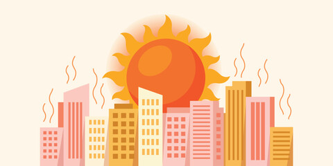 A vibrant cityscape with a large sun shining down on the buildings © Adeel