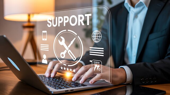 Technical support and IT service concept with digital customer assistance interface