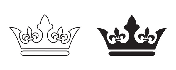 Outline and filled black crown with fleur de lis ornaments. © Sen