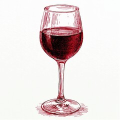 Obraz premium Hand Drawn Sketch of a Red Wine Glass Filled with Deep Red Liquid, Elegant Beverage Illustration