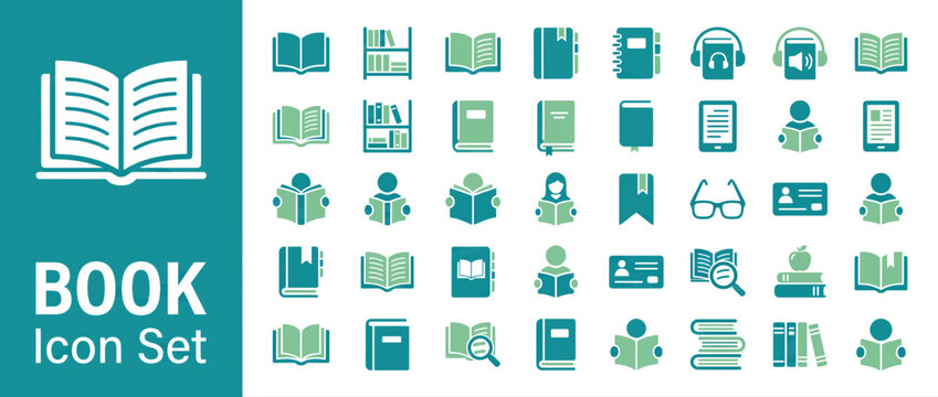 Comprehensive collection of modern education and reading themed flat vector icon set with e reader