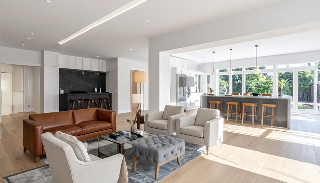 Modern Open‑Concept Living Room Kitchen Graphic