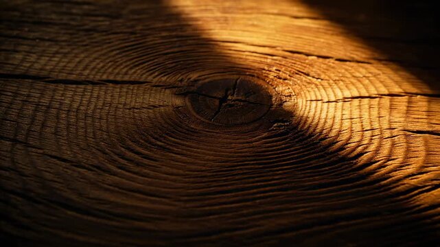 Close-up of weathered wood grain texture, showing prominent knot and natural patterns, dramatic lighting highlights rustic detail, ideal for backgrounds, natural materials, or rustic design