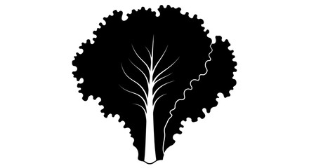 Black and white tree silhouette with leafy branches with illustration tree slender against plain background stylized black slender trunk graphic © Pabitra