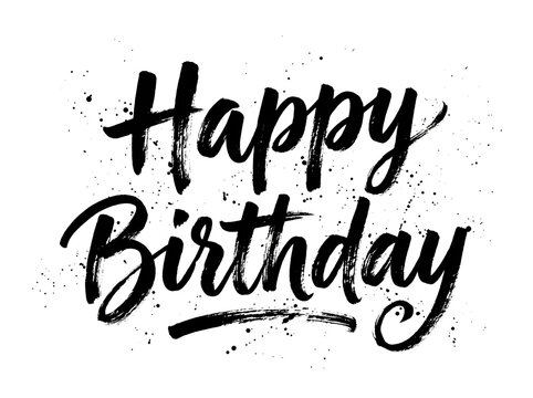 Happy birthday typography written in expressive black brush strokes