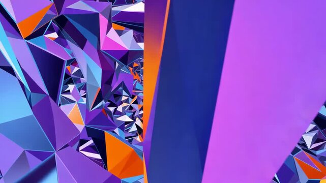 Abstract 3D animation of flying through a colorful low poly geometric tunnel