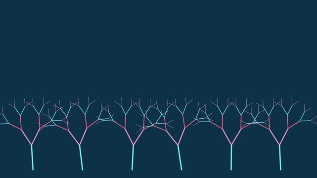 Abstract fractal tree growth animation, digital network connection background, geometric data structure motion 4k