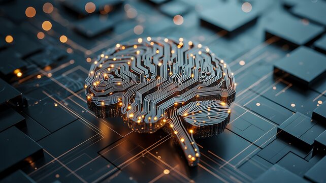 Artificial intelligence brain processor with futuristic digital circuit technology concept