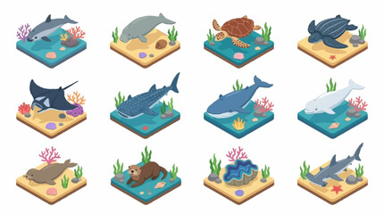 Colorful Isometric Ocean Fish and Sea Creatures Collection. © Janji