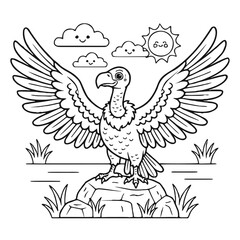 Fototapeta premium Vultur Coloring Page for Kids, Cute Cartoon Animal Line Art Illustration
