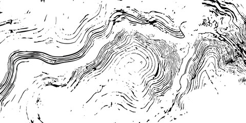 Abstract black and white wood grain texture background with vintage hand drawn sketch line art waves. © Ageless Artistry