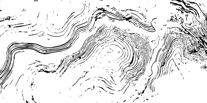 Abstract black and white wood grain texture background with vintage hand drawn sketch line art waves.