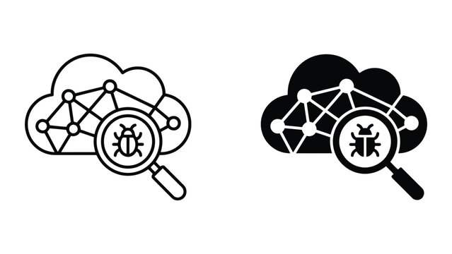 Cloud network security vulnerability scan icon with security, vulnerability