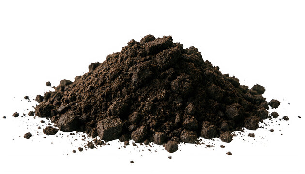 Pile of brown coffee grounds isolated on transparent background