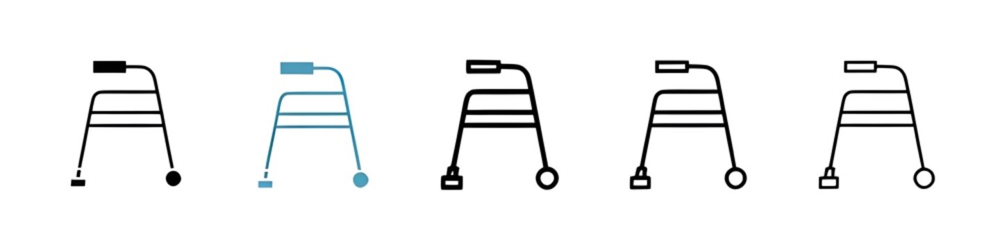 Walker icon vector collection set. Thin line customizable illustration. Contour symbol. Vector isolated outline drawing. Editable stroke