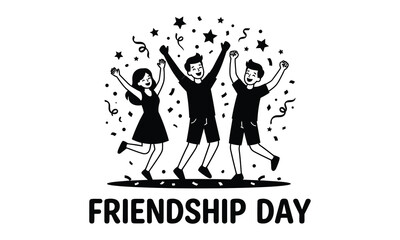 Fototapeta premium Friendship Day celebration with happy jumping friends vector illustration