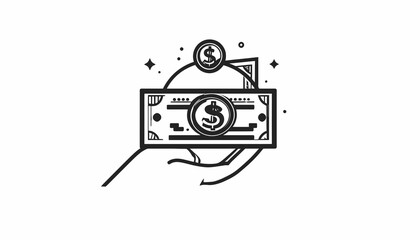 Hand holding dollar bill and coin. © print