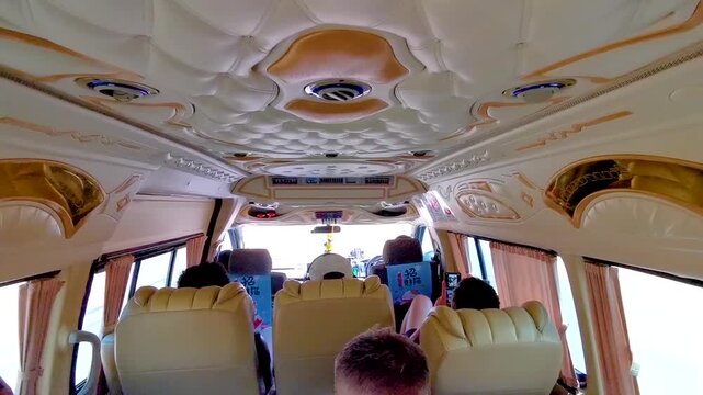 Traveler Riding Luxury Tourist Van With Luggage Phuket Thailand.