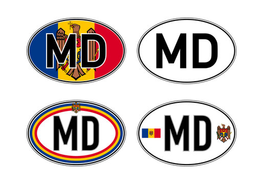 Moldova, oval international vehicle registration code license plate sticker, vector illustration