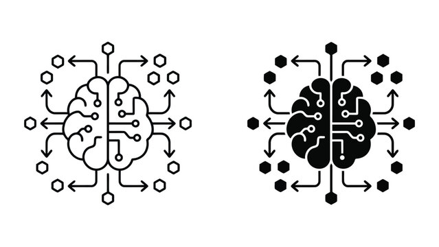 Artificial intelligence brain network connectivity icons with intelligence