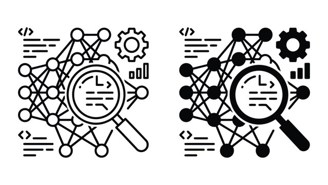 Deep learning neural network analysis icon with analysis learning intelligence