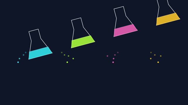 Animated science lab beakers with colorful bubbles and liquids for chemistry education and research presentation backgrounds animation 4k