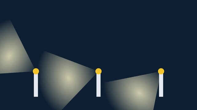 Animated searchlights scanning dark background, dynamic light beams motion animation 4k spotlight