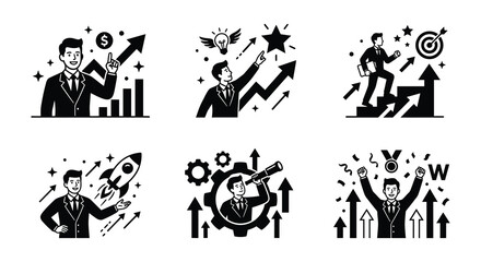 Business growth vector illustrations with people charts and rocket ship © MdNirob