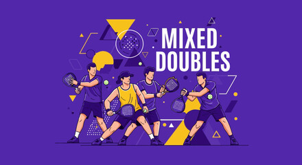Obraz premium Dynamic Mixed Doubles Padel Tennis Players illustration on Abstract Background