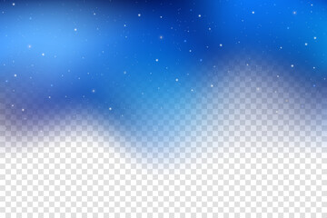 Naklejka premium Night sky background with stars. Light blue gradient of galaxy with shiny magic glitter and bright sparkles. Transparent winter cosmic vector bg with glowing particles.