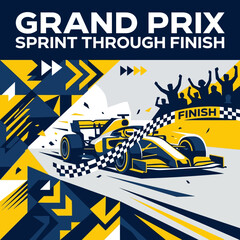 Obraz premium Dynamic Grand Prix Racing Car Speeds Towards Victory Line