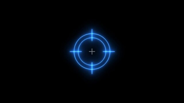 Glowing neon target icon, military target icon animation Isolated on Black ,accurate digital target aim concept video animation on black background, glowing radar precision animation loop background