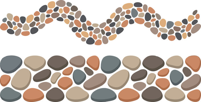 Decorative stone borders with wavy and straight patterns isolated on white background as vector graphic elements
