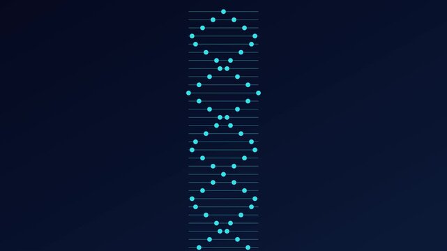 Digital dna helix structure animation, glowing blue genetic code 4k background, for biotechnology and, science research