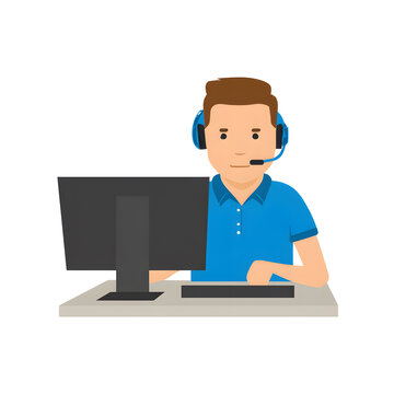 Funny Cartoon Office Worker with Laptop Representing Business, Technology Support, Computer Repair, Engineering Service and Professional Work Concept Vector Illustration