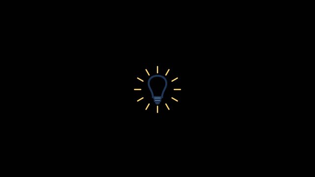 Glowing light bulb icon pulses with creative energy in this minimal flat vector animation clip for modern digital media