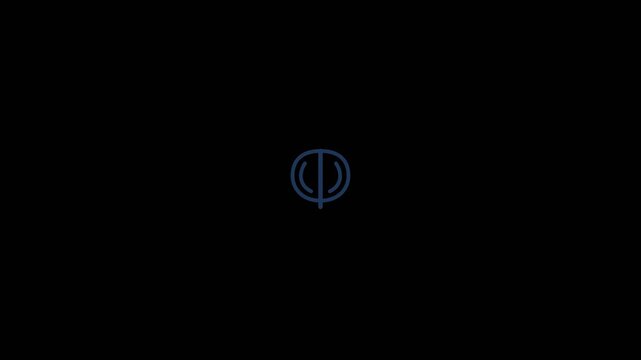 Minimalist circular blue icon animation pulses with rhythmic motion on a stark black screen in this looping digital video clip