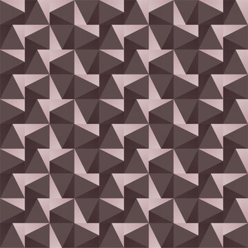 Seamless 3D geometric pattern with abstract triangles and polygons in brown and dusty rose gradient tones, modern backdrop wallpaper and textile design