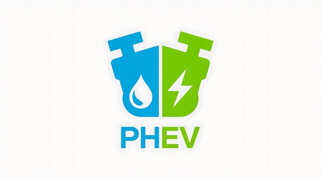 PHEV logo, plug-in hybrid electric vehicle icon, eco friendly symbol, green blue emblem